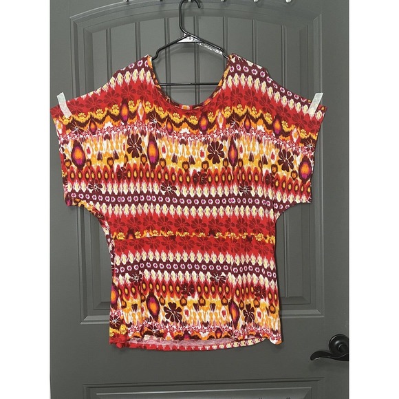 Jamie Nicole Red and Yellow Short Sleeve Round Neck Abstract Print Size 3x - Picture 3 of 3